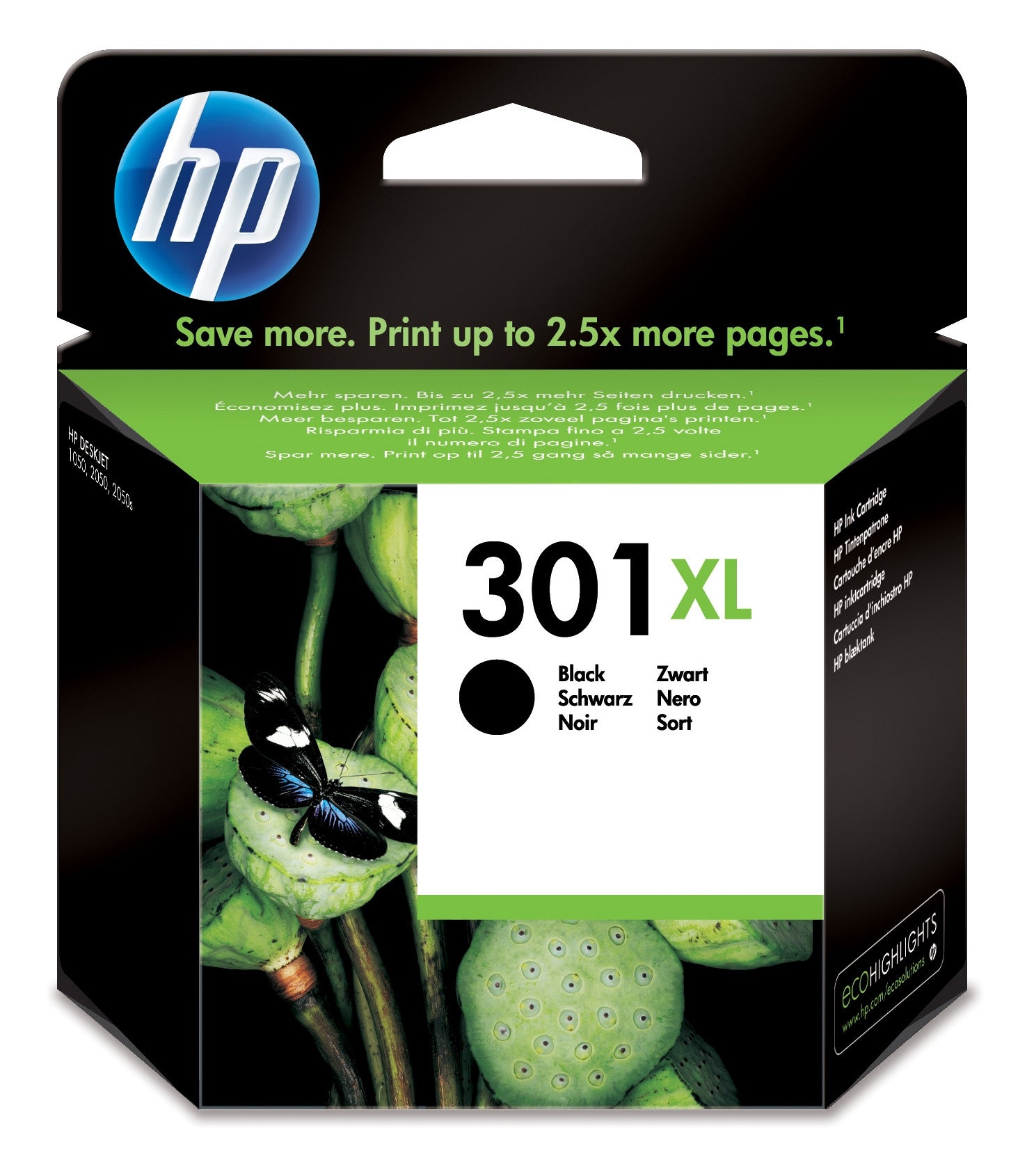 HP 301XL - 8 ml - High Yield - black - original - ink cartridge - for Deskjet 1050A J410, 1051A J410, 10XX, 10XX J410, 15XX, 2000, 2050 J510, 2050A J510, 2054A J510, 25XX, 3000, 3050 J610A, J610A, 613 , 3052A J611, 3054A J611, 3055A J611, 3057A J611,
