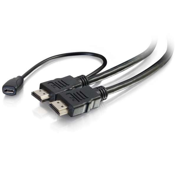 Cable HDMI de alta velocidad C2G de 4,5 m con insertador de alimentación incorporado 4K60 - Kit de cable de alimentación / audio / video - HDMI / USB - Negro