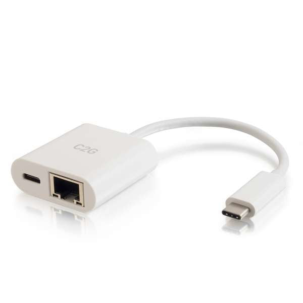 Adaptador C2G USB C a Ethernet con suministro de energía - Blanco - Adaptador de red - USB-C - Gigabit Ethernet x 1 - Blanco