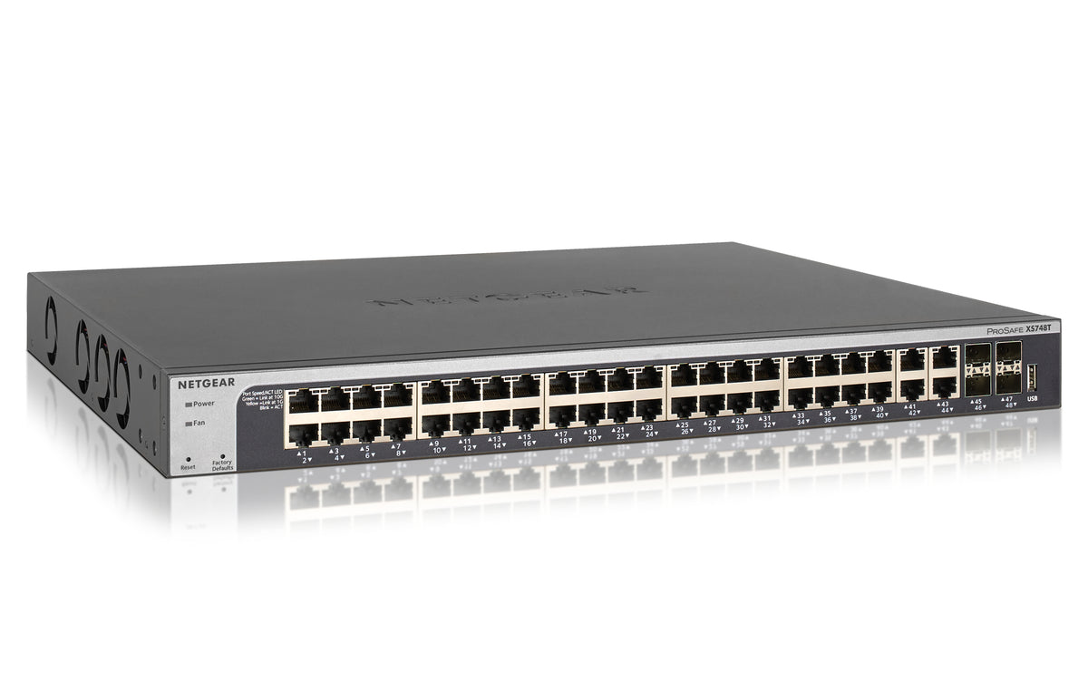 NETGEAR Smart XS748T - Interruptor - L3 Lite - inteligente - 44 x 10GBase-T + 4 x 10 Gigabit SFP+ - desktop, montável em trilho