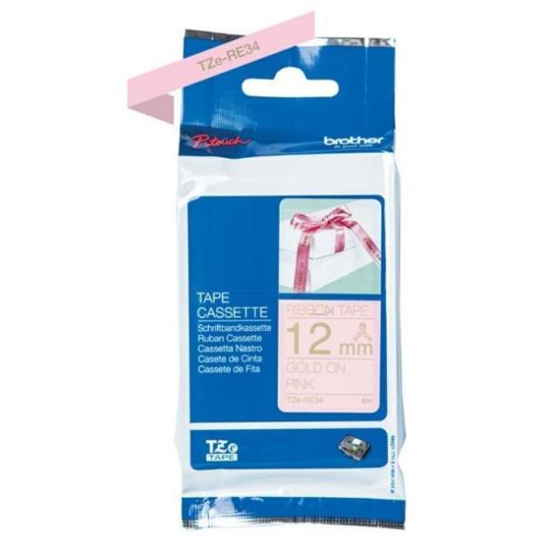 BROTHER RIBBON 12MM GOLD/PINK FABRIC