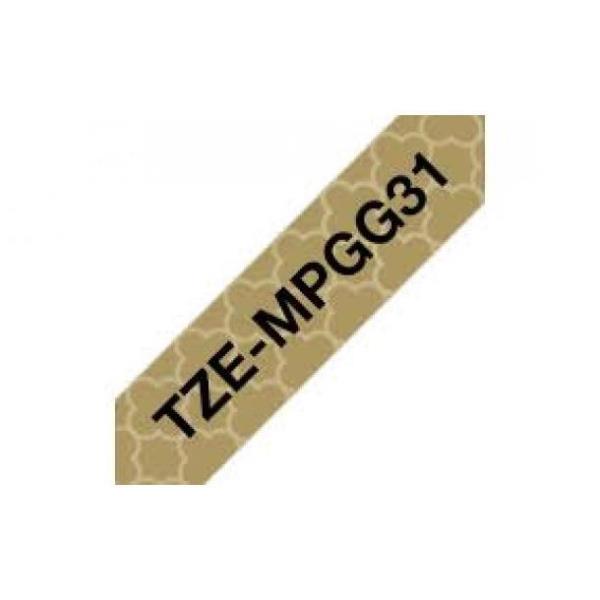 BROTHER TAPE 12MM BLACK/GOLD MATT GEOMETRIC LAMINATED