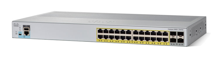 Cisco Catalyst 2960L-SM-24PQ - Switch - smart - 24 x 10/100/1000 (PoE+) + 4 x Gigabit SFP (uplink) - desktop, rail mountable - PoE+ (195W)