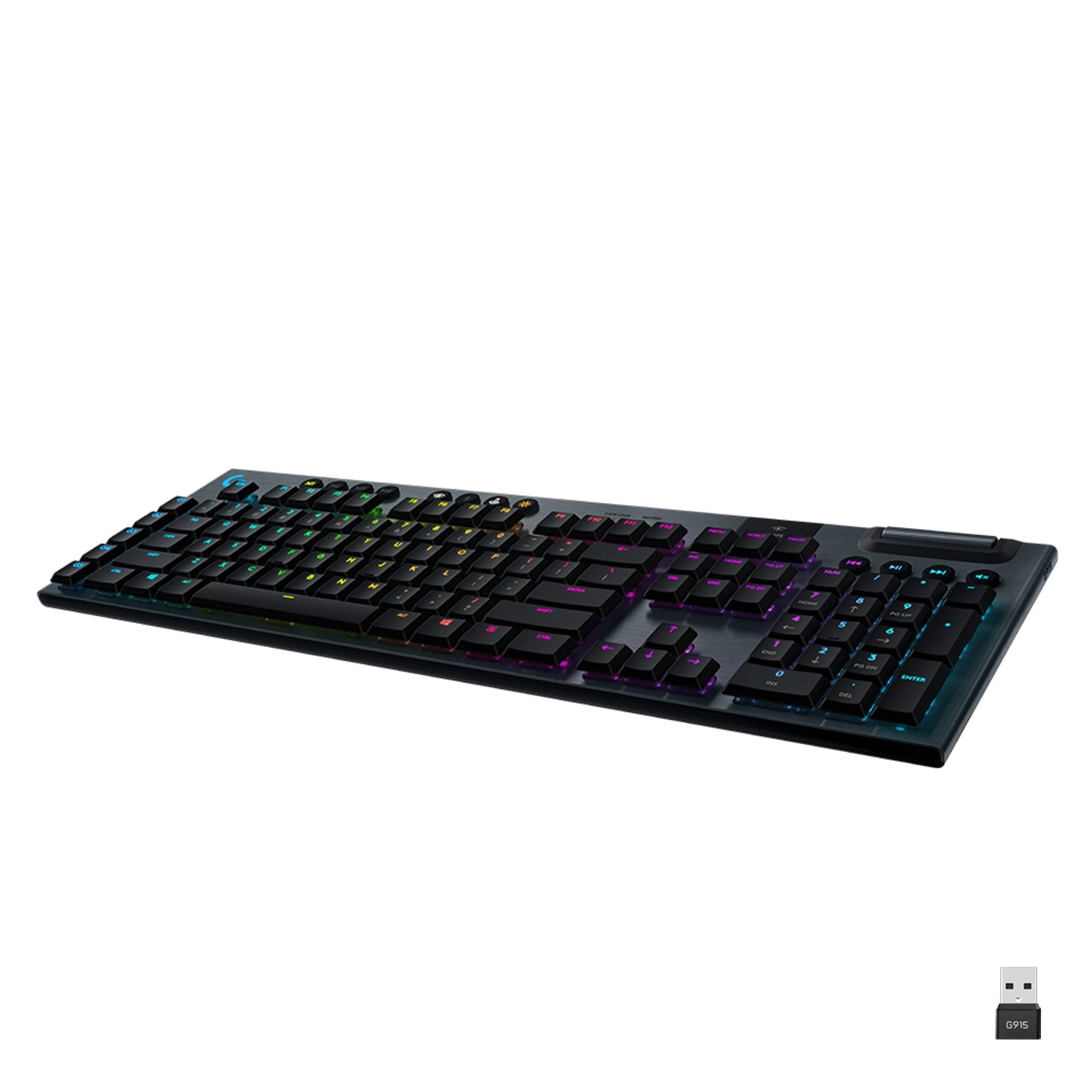 Logitech Gaming G915 - Teclado - luz traseira - USB, Bluetooth, LIGHTSPEED - Suíço - interruptor: GL Tactile - preto