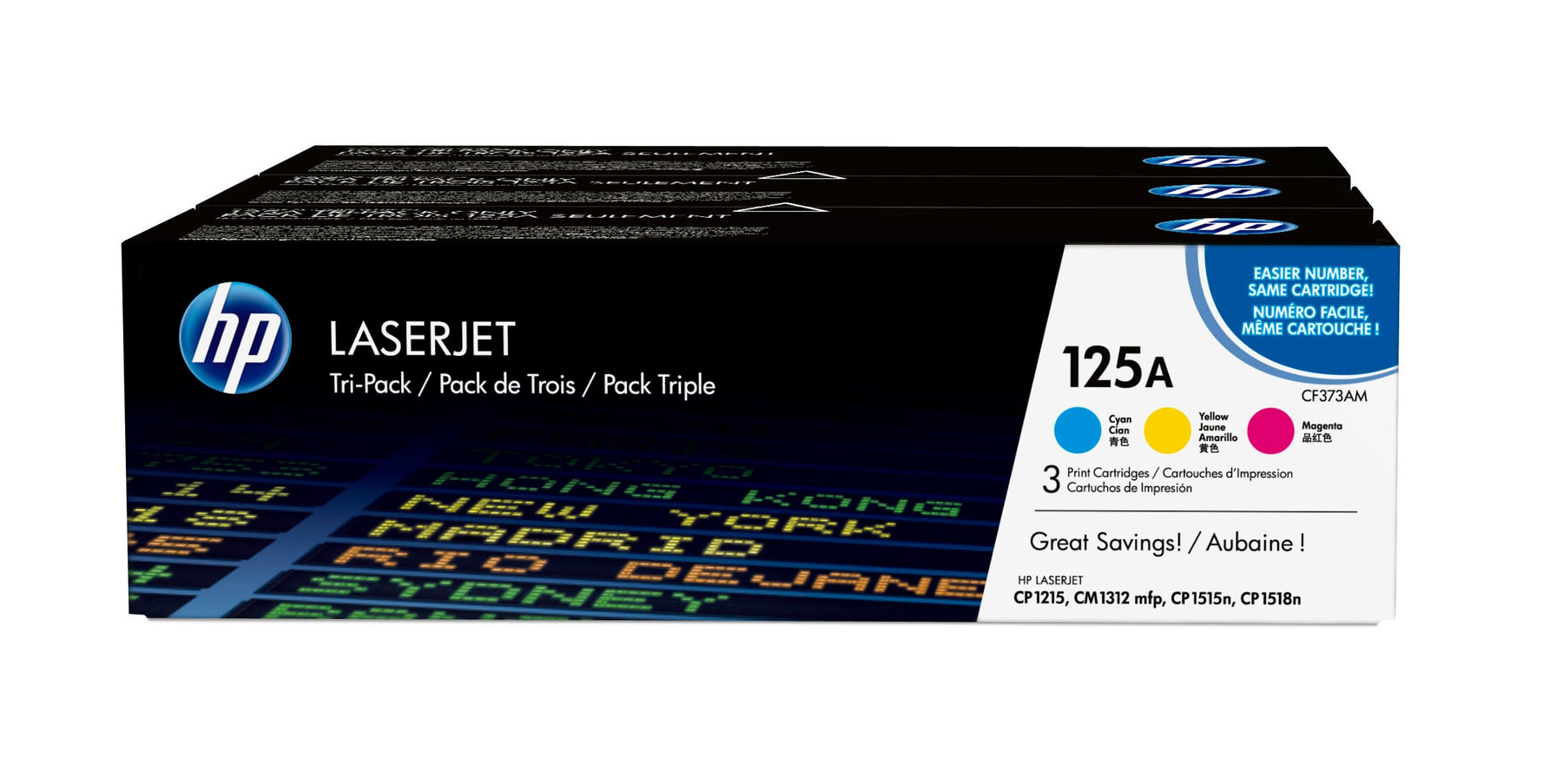 HP 125A - Paquete de 3 - Amarillo, Cian, Magenta - Original - LaserJet - Cartucho de tóner (CE259AM) - para Color LaserJet CM1312 MFP, CM1312nfi MFP, CP1215, CP1515n, CP1518ni