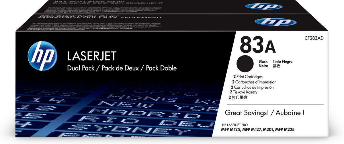 HP 83A - Pack of 2 - Black - Genuine - LaserJet - Toner Cartridge (CF283AD) - for LaserJet Pro M201, MFP M125, MFP M127, MFP M225