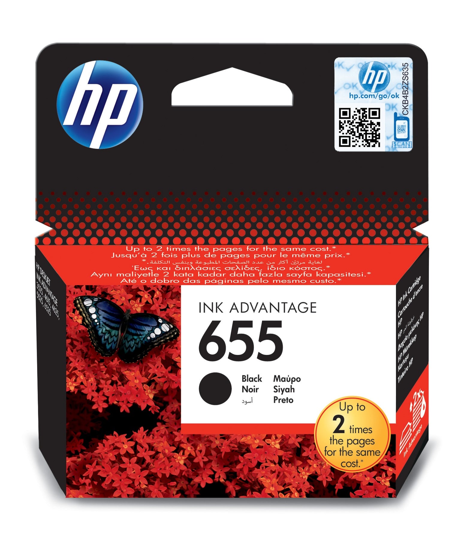 HP 655 - 14 ml - preto - original - Ink Advantage - tinteiro - para Deskjet Ink Advantage 3525, Ink Advantage 46XX, Ink Advantage 5525, Ink Advantage 6525