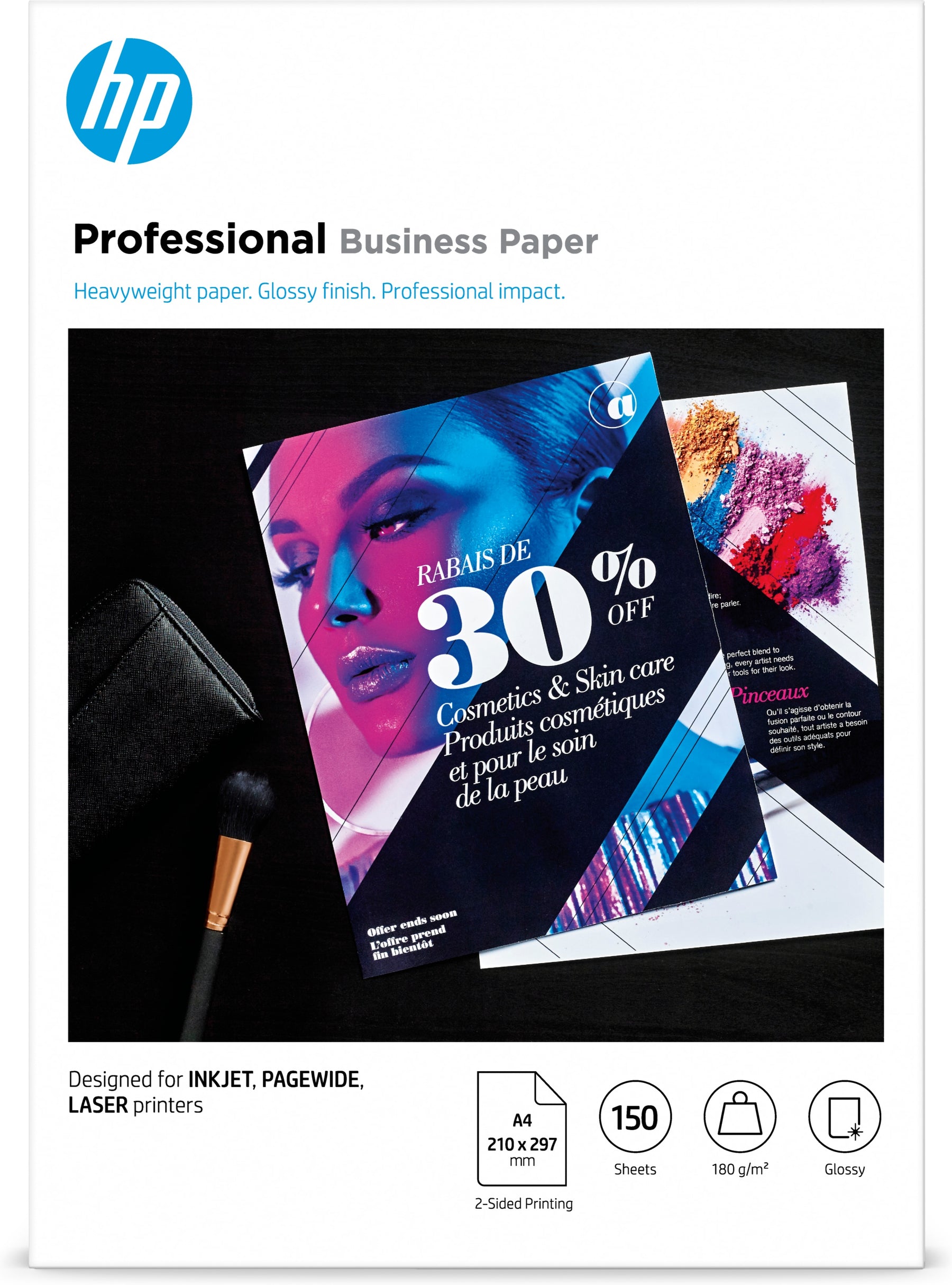 HP Professional Glossy Paper - Brilhante - A4 (210 x 297 mm) - 180 g/m² - 150 folha(s) papel fotográfico - para Officejet 9012, Officejet Pro 77XX, 90XX, Smart Tank 51X, Smart Tank Plus 55X