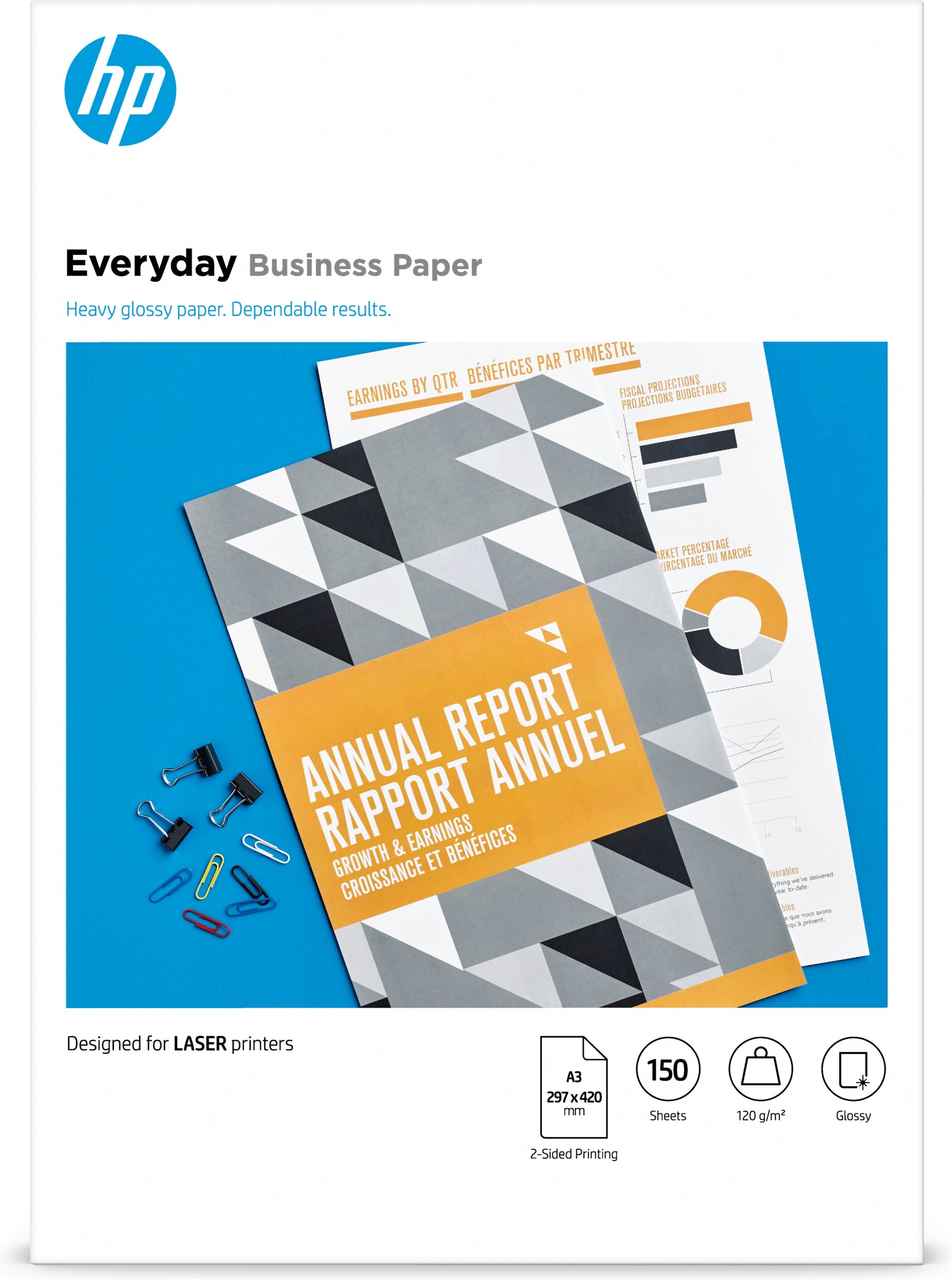 HP Everyday - Brilhante - A3 (297 x 420 mm) - 120 g/m² - 150 folha(s) papel fotográfico - para Laser MFP 13X, LaserJet MFP M42625, MFP M438, MFP M442, MFP M443, Neverstop 1001, 1202