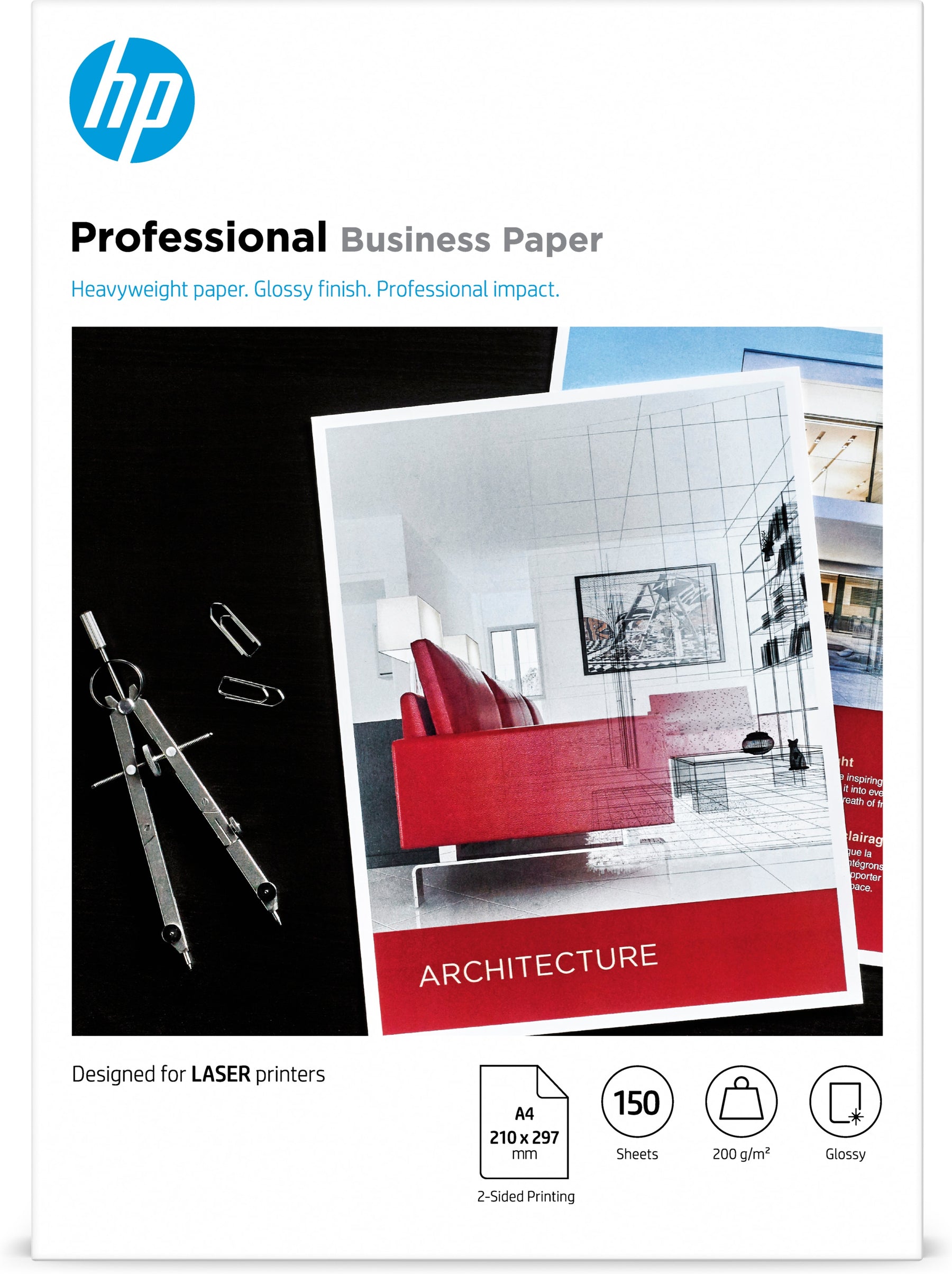 HP Professional Glossy Paper - Brilhante - A4 (210 x 297 mm) - 200 g/m² - 150 folha(s) papel fotográfico - para Laser MFP 13X, LaserJet Enterprise MFP M480, Neverstop 1001, Neverstop Laser MFP 12XX