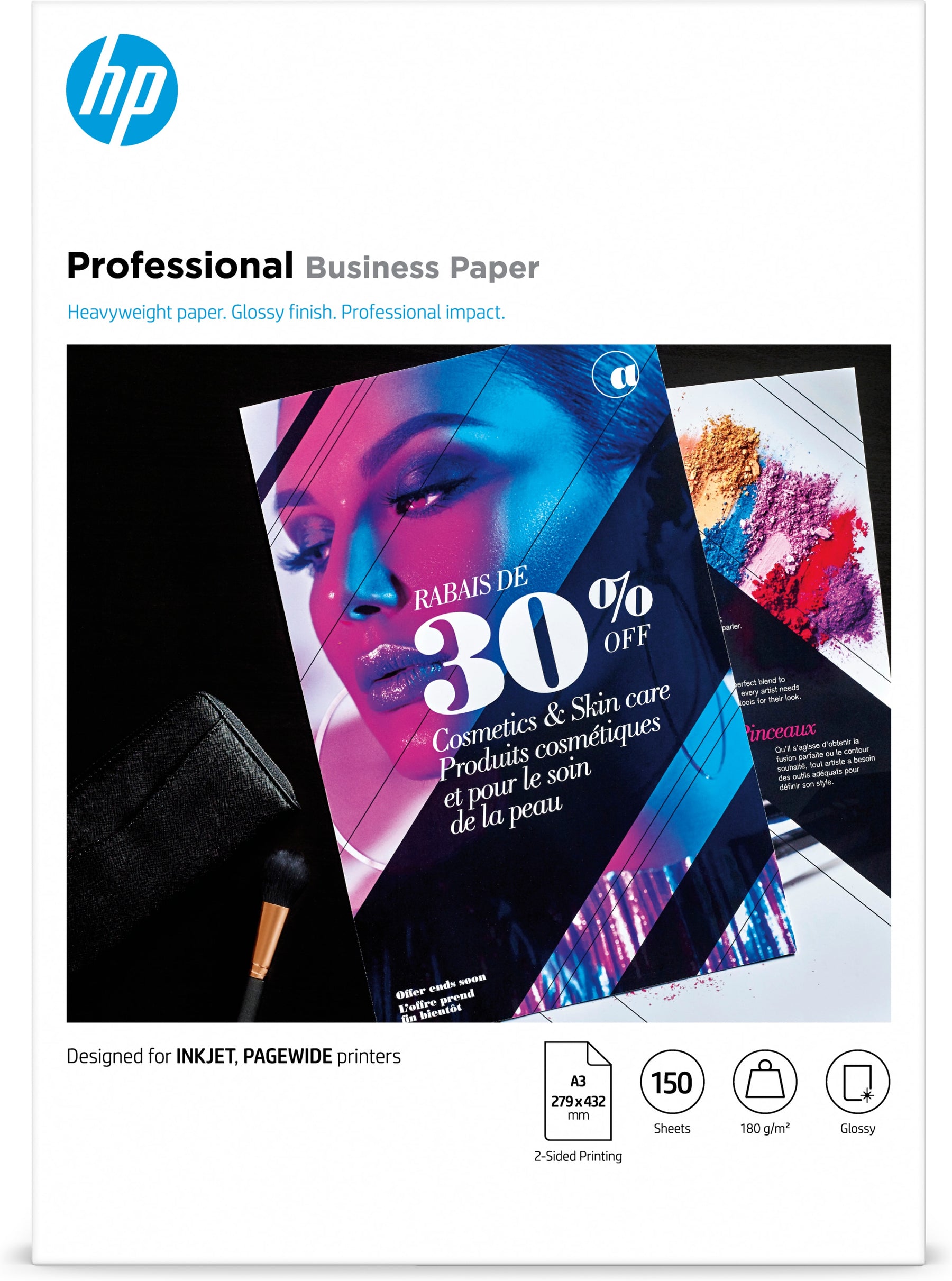 HP Professional - Brilhante - A3 (297 x 420 mm) - 180 g/m² - 150 folha(s) papel fotográfico - para Officejet 9012, Officejet Pro 77XX, 90XX, Smart Tank 51X, Smart Tank Plus 55X