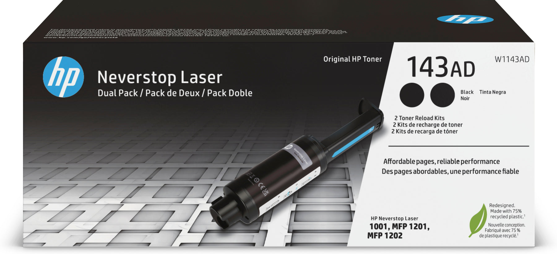 HP 143AD - Pack of 2 - Black - Toner Refill - for Neverstop 1001, 1202, Neverstop Laser 1000, MFP 1200, MFP 1201, MFP 1202