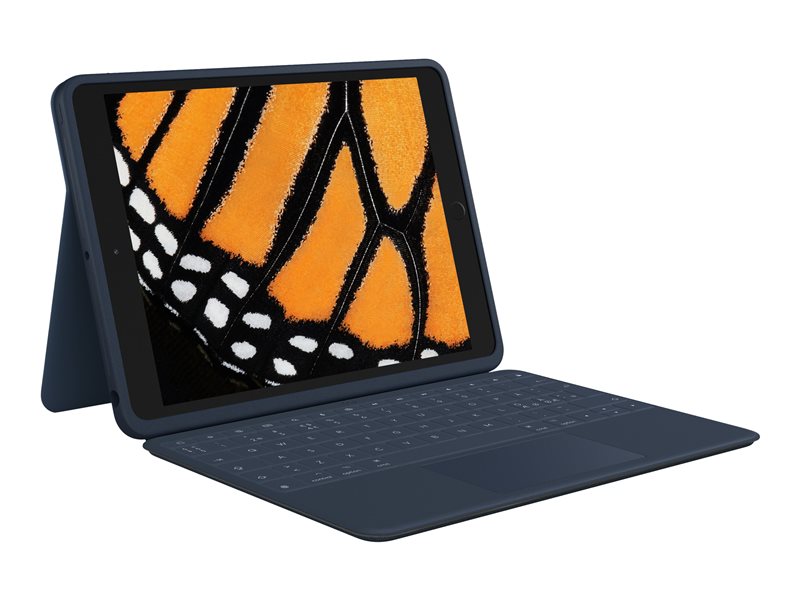 Logitech Rugged Combo 3 Touch for Education - Teclado e pasta de folio - com trackpad - Apple Smart connector - QWERTY - Pan-Nórdico - azul clássico - académico - para Apple 10.2-inch iPad (7ª geração, 8ª geração)