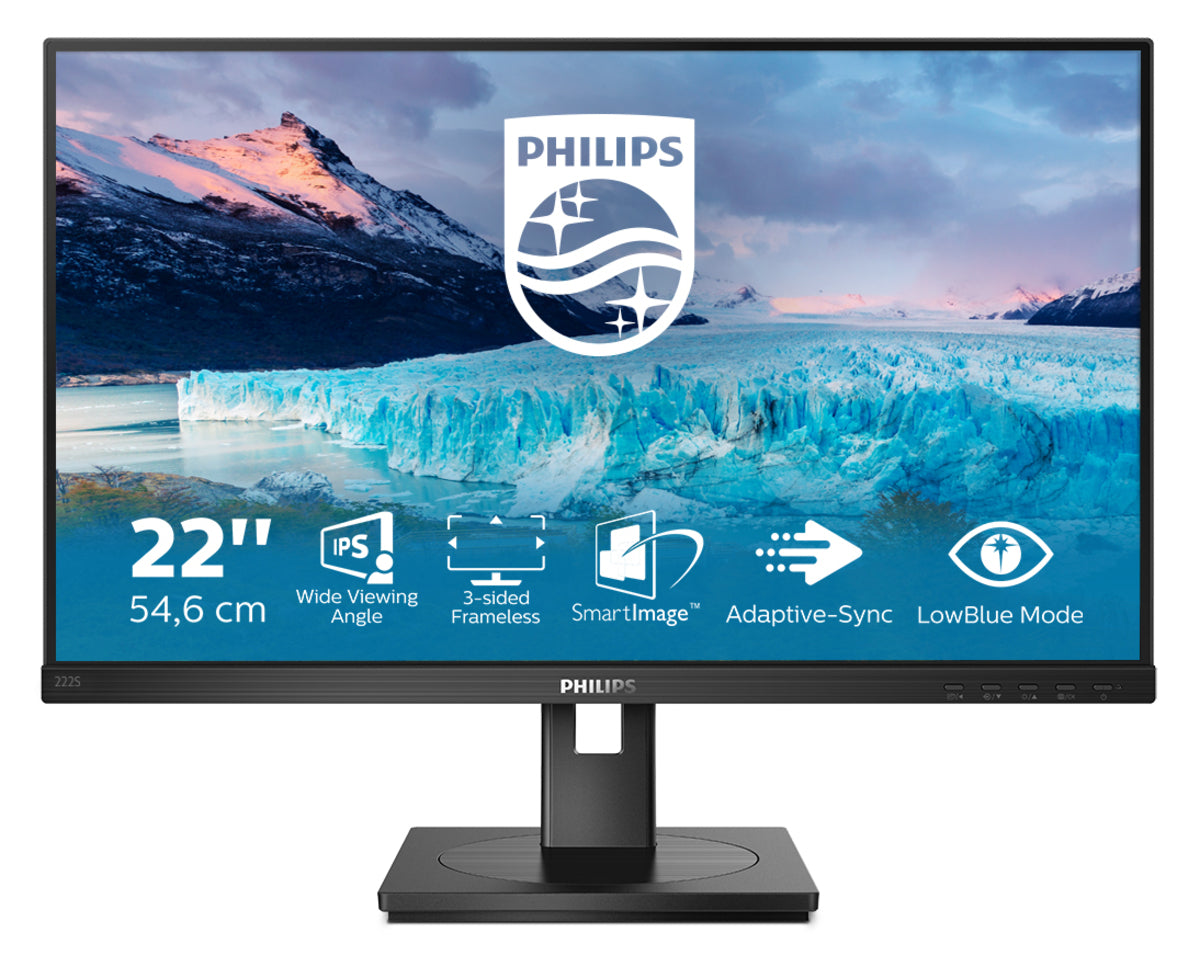 Philips S-line 222S1AE - LED Display - 22" (21.5" viewable) - 1920 x 1080 Full HD (1080p) @ 75 Hz - IPS - 250 cd/m² - 1000:1 - 4ms - HDMI, DVI-D, VGA , DisplayPort - speakers - textured black