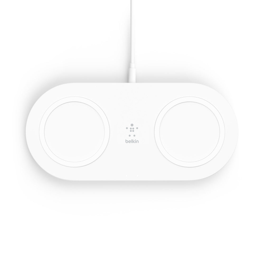 Belkin BOOST CHARGE Dual - Wireless Charging Pad + AC Power Adapter - 15 Watt - White - for Apple iPhone 11, 11 Pro, 11 Pro Max, 8, 8 Plus, X, XR, XS, XS Max, Samsung Galaxy Note10 , Note10+, S10, S10+, S10e