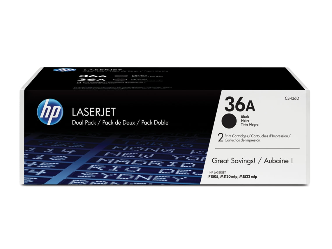 HP 36A - Pack de 2 - preto - original - LaserJet - cartucho de toner (CB436AD) - para LaserJet M1120 MFP, M1120n MFP, M1522n MFP, M1522nf MFP, P1505, P1505n, P1506