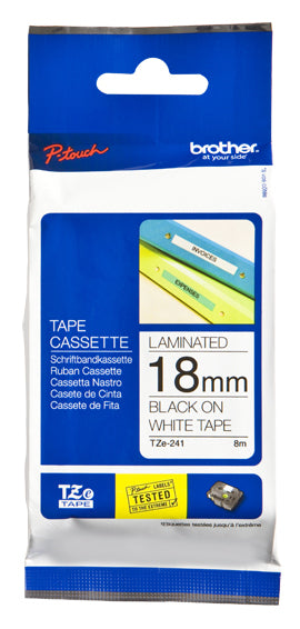 Brother TZe-241 - Standard Sticker - Black on White - Roll (1.8cm x 8m) 1 Cassette(s) Laminated Tape - For Brother PT-D600, P-Touch PT-1880, D450, E550, E800, P900 , P950, P-Touch Cube Plus PT-P710