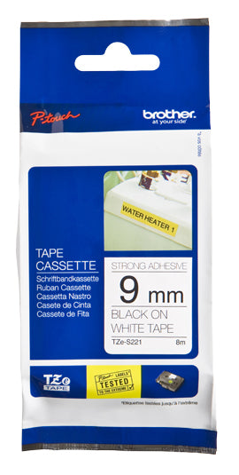 Brother TZe-N221 - Black on White - Roll (0.9cm x 8m) 1 Cassette(s) Unlaminated Tape - for Brother PT-D600, H110, P-Touch PT-1005, 1010, D210, D400, D450 , E550, H110, P900, P950