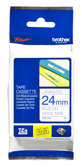 Brother TZe-253 - Blue Blank - Roll (2.4cm x 8m) 1 Cassette(s) Laminated Tape - For Brother PT-D600, P750, P950, P-Touch PT-D800, E550, P900, P950, P-Touch Cube Pro PT-P910