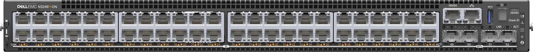Dell PowerSwitch N3248P-ON - Interruptor - L3 - Administrado - 48 x 10/100/1000 (PoE+) + 4 x 10 Gigabit SFP+ + 2 x 100 Gigabit QSFP28 - fluxo de ar frente para trás - montável em trilho - PoE+ - CAMPUS Smart Value