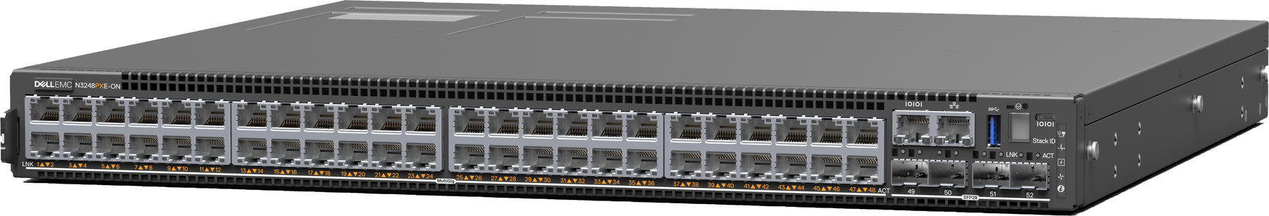 Dell PowerSwitch N3248PXE-ON - Interruptor - L3 - Administrado - 48 x 10/100/1000/2.5G/5G/10GBase-T (PoE++) + 4 x 25 Gigabit SFP28 + 2 x 100 Gigabit QSFP28 - fluxo de ar frente para trás - montável em trilho - PoE++ - CAMPUS Smart Value