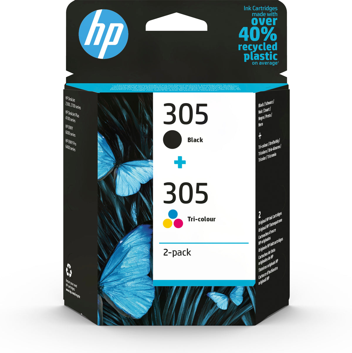 HP 305 - Pack of 2 - Black, Color (Cyan, Magenta, Yellow) - Genuine - Blister - Ink Cartridge - for Deskjet 1255, 23XX, 27XX, 41XX, DeskJet Plus 41XX, ENVY 60XX, 64XX, ENVY Pro 64XX
