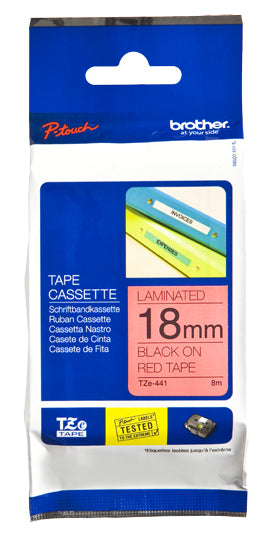 Brother TZe-441 - Standard Sticker - Black on Red - Roll (1.8cm x 8m) 1 Cassette(s) Laminated Tape - For Brother PT-D600, P-Touch PT-1880, D450, D800, E550, E800 , P900, P950, P-Touch EDGE PT-P750