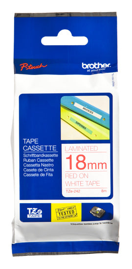 Brother TZe-242 - Standard sticker - red on white - Roll (1.8 cm x 8 m) 1 cassette(s) laminated tape - for Brother PT-D600, P-Touch PT-1880, D450, D800, E550, E800 , P900, P950, P-Touch EDGE PT-P750