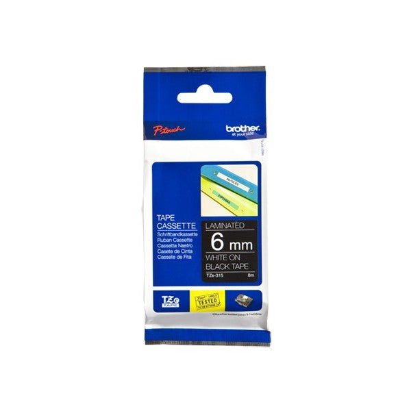 Brother TZe-315 - Standard sticker - white on black - Roll (0.6 cm x 8 m) 1 cassette(s) laminated tape - for Brother PT-D210, D600, H110, P-Touch PT-1005, 1880, E800 , H110, P-Touch Cube Plus PT-P710