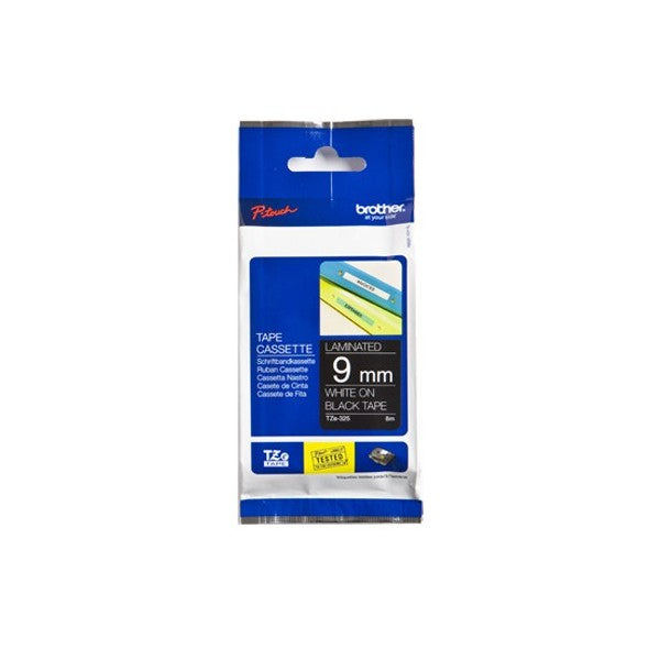 Brother TZe-325 - Standard Sticker - White on Black - Roll (0.9 cm x 8 m) 1 Cassette(s) Laminated Tape - for Brother PT-D210, D600, H110, P-Touch PT-1005, 1880, E800 , H110, P-Touch Cube Plus PT-P710
