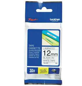 Brother TZe-231 - Standard Sticker - Black on White - Roll (1.2cm x 8m) 1 Cassette(s) Laminated Tape - for Brother PT-D210, D600, H110, P-Touch PT-1005, 1880, E800 , H110, P-Touch Cube Plus PT-P710