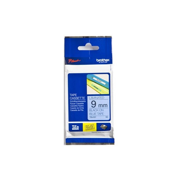 Brother TZe-521 - Black on Blue - Roll (0.9 cm x 8 m) 1 Cassette(s) Laminated Tape - for Brother PT-D210, D600, H110, H200, P-Touch PT-1005, E110, H107, P-Touch Cube Plus PT-P710