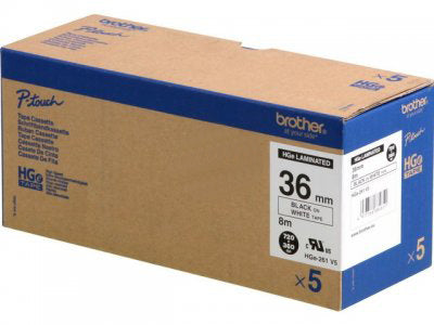 Brother HGE-261V5 - Black on white - Roll (3.6 cm x 8 m) 5 cassette(s) laminated tape - for P-Touch PT-9500pc, PT-9700PC, PT-9800PCN, P-Touch R RL-700S