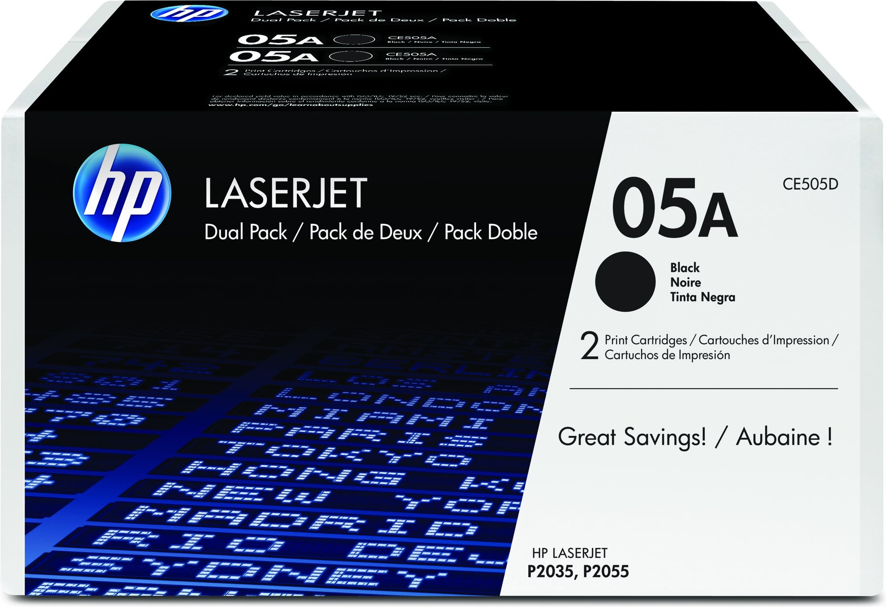 HP 05A - Pack de 2 - preto - original - LaserJet - cartucho de toner (CE505D) - para LaserJet P2033, P2035, P2036, P2037, P2054, P2055, P2056, P2057