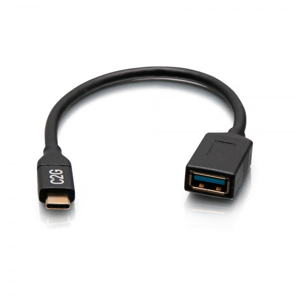 Convertidor Adaptador USB-C Macho a USB-A Hembra SuperSpeed USB 5Gbps C2G - Cable USB - USB Tipo A (F) a USB-C (M) - USB 3.2 Gen 1 - 30 V - 15 cm - Moldeado - Negro