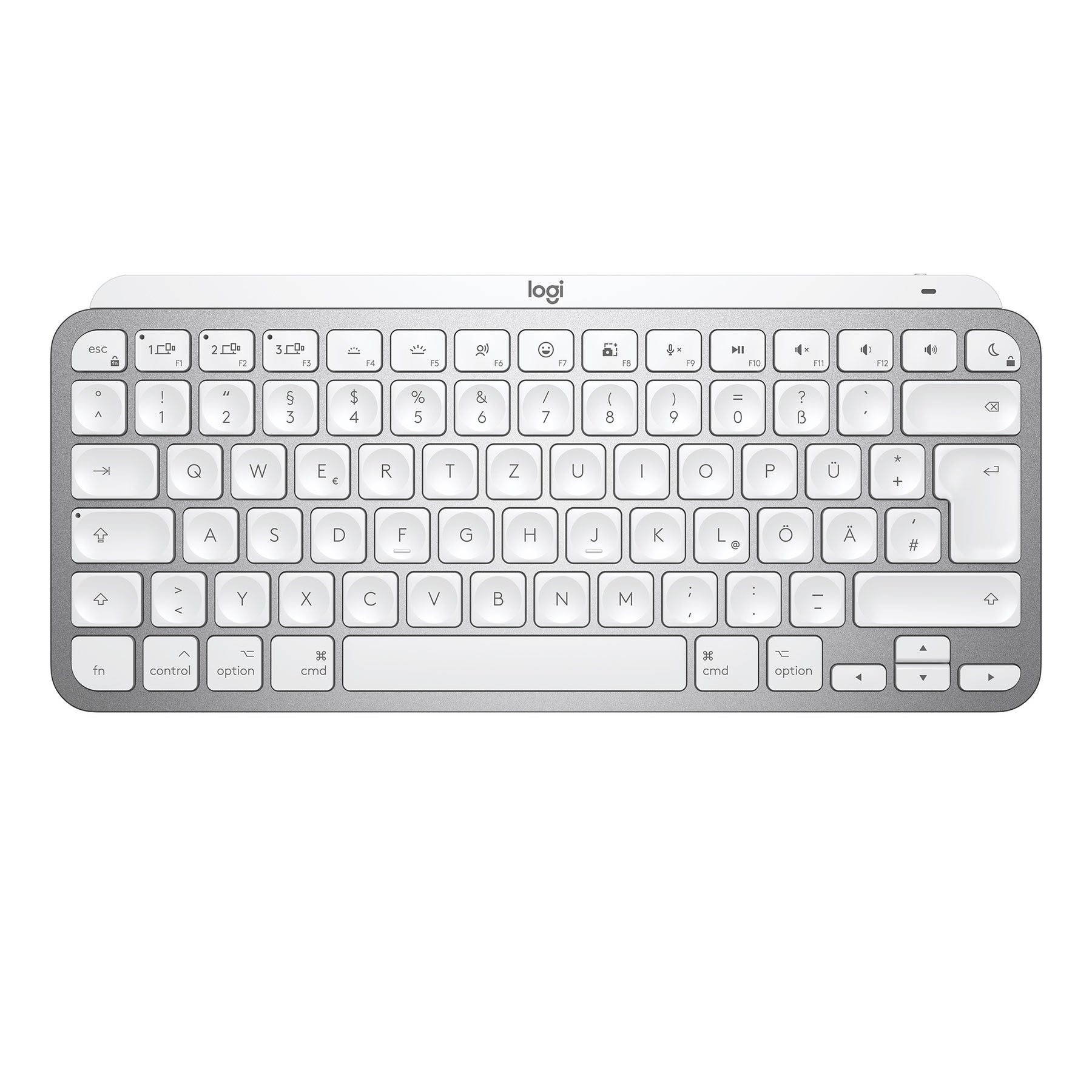 Logitech MX Keys Mini for Mac - Teclado - retroiluminação - Bluetooth - QWERTZ - Alemão - cinza pálido - para Apple 10.2-inch iPad, 10.5-inch iPad Air, 10.9-inch iPad Air, iPhone 11, 12, 13, SE