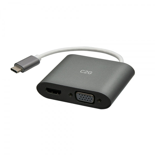 Adaptador de monitor dual C2G USB C a HDMI y VGA - 4K 30Hz - Blanco - Adaptador de video - Reversible USB-C macho a DB-15, HDMI hembra - Blanco - Soporte 4K