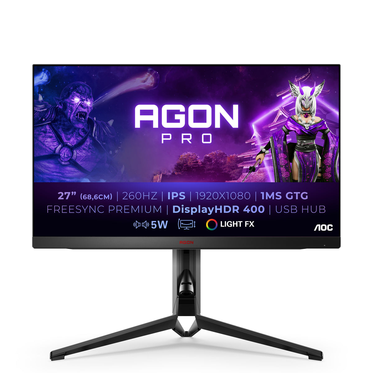 AOC LED MONITOR IPS 27 FHD 1MS 260HZ HDMI DP USB GAMING SPEAKERS AG274FZ