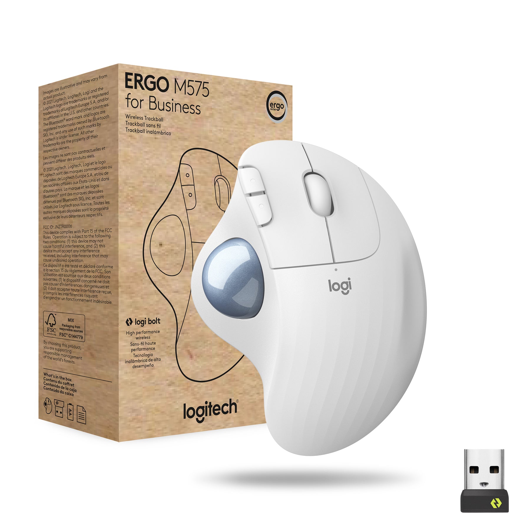 Logitech ERGO M575 for Business - Trackball - para direita - óptico - 5 botões - sem fios - Bluetooth - recetor USB Logitech Logi Bolt - branco sujo