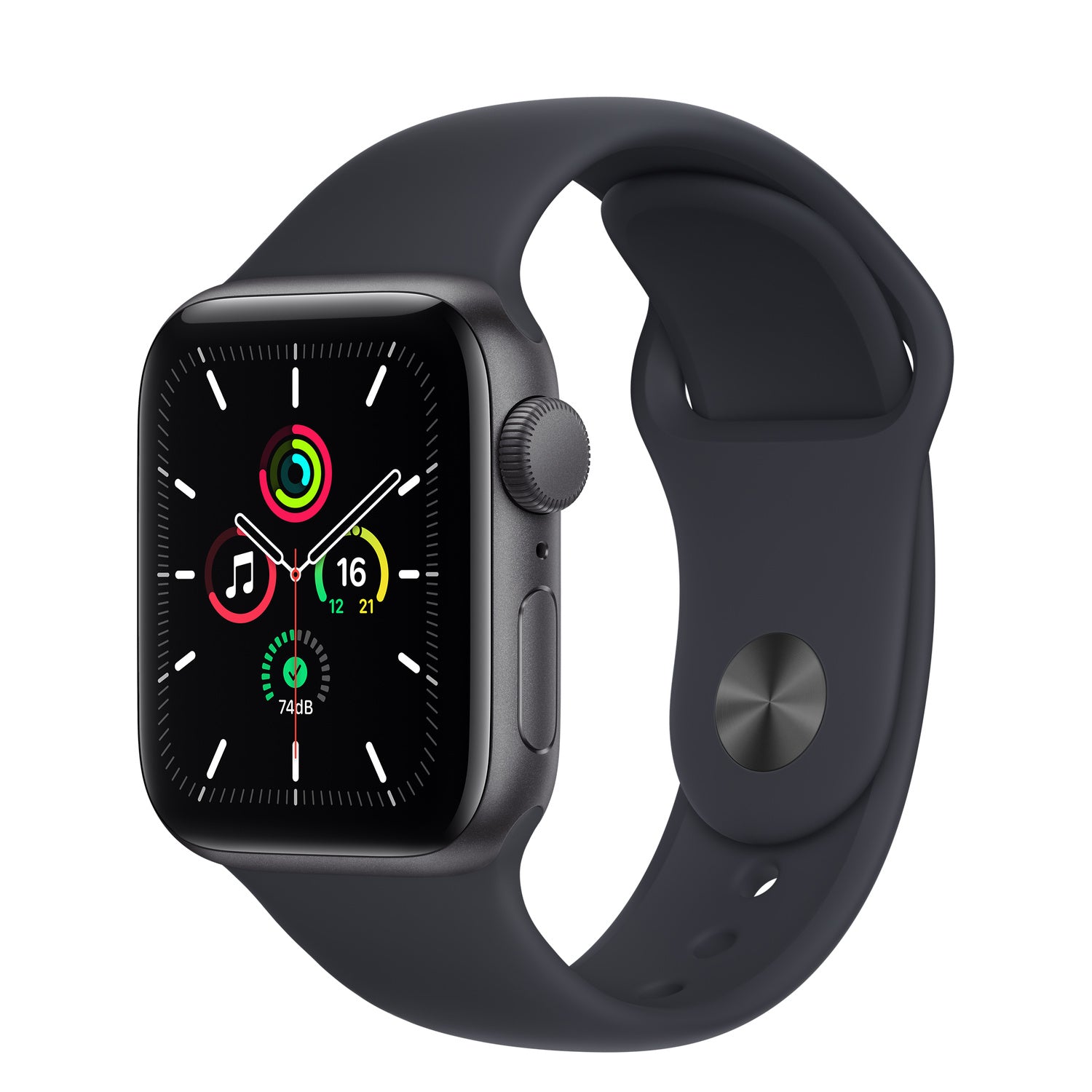Apple Watch SE (GPS) - 40 mm - alumínio cinzento espaço - relógio inteligente Com banda de desporto - fluoroelastómero - meia noite - tamanho da banda: Regular - 32 GB - Wi-Fi, Bluetooth - 30.49 g