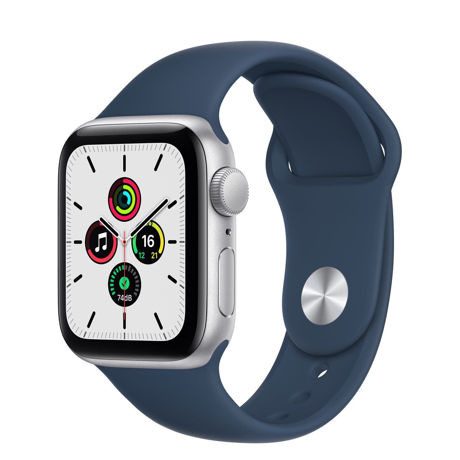 Apple Watch SE (GPS) - 40 mm - alumínio prata - relógio inteligente Com banda de desporto - fluoroelastómero - azul abismo - tamanho da banda: Regular - 32 GB - Wi-Fi, Bluetooth - 30.49 g