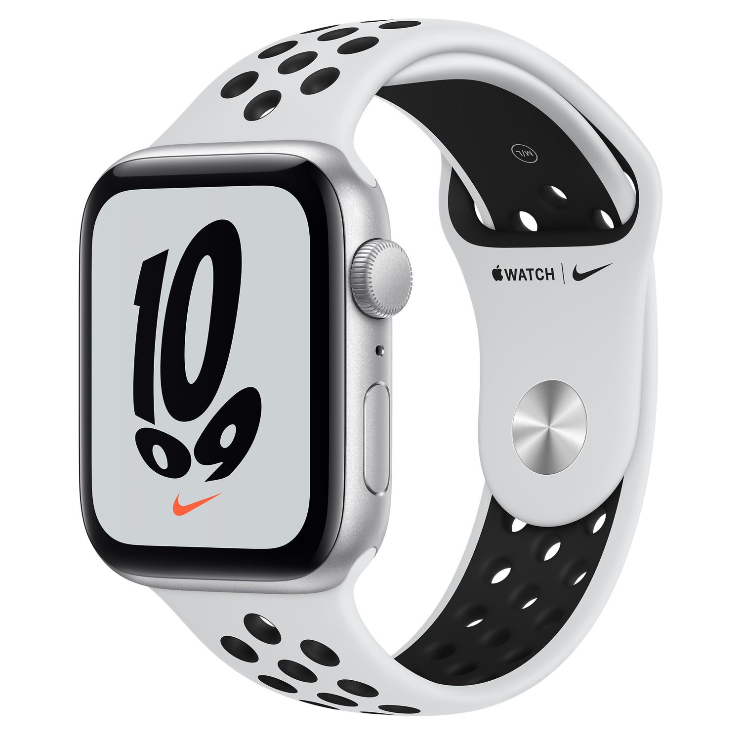 Apple Watch Nike SE (GPS) - 44 mm - alumínio prata - relógio inteligente Com fita de desporto Nike - fluoroelastómero - platina pura/preto - tamanho da banda: S/M/L - 32 GB - Wi-Fi, Bluetooth - 36.2 g