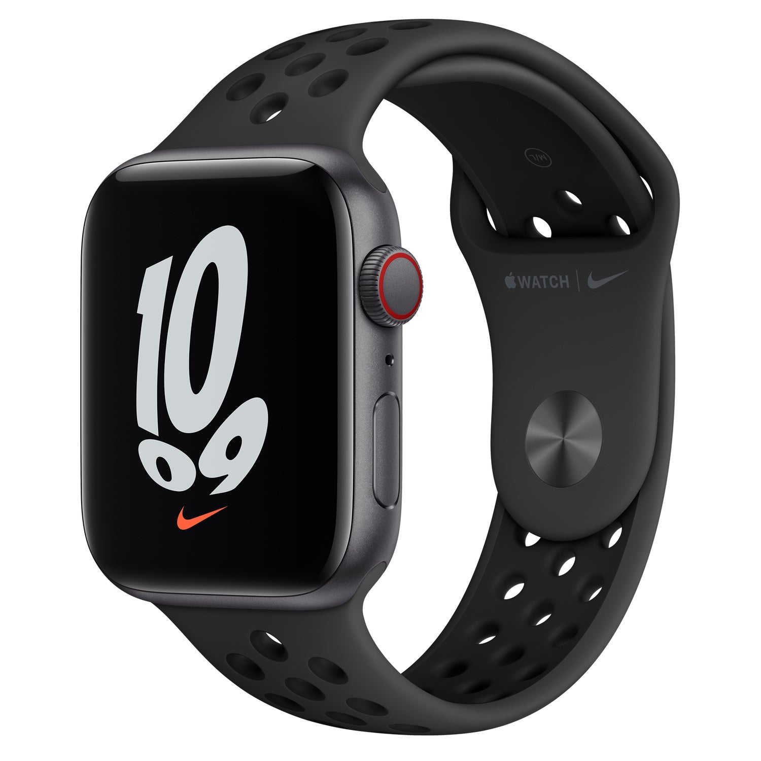 Apple Watch Nike SE (GPS + Cellular) - 44 mm - alumínio cinzento espaço - relógio inteligente Com fita de desporto Nike - fluoroelastómero - antracite/preto - tamanho da banda: S/M/L - 32 GB - Wi-Fi, Bluetooth - 4G - 36.36 g