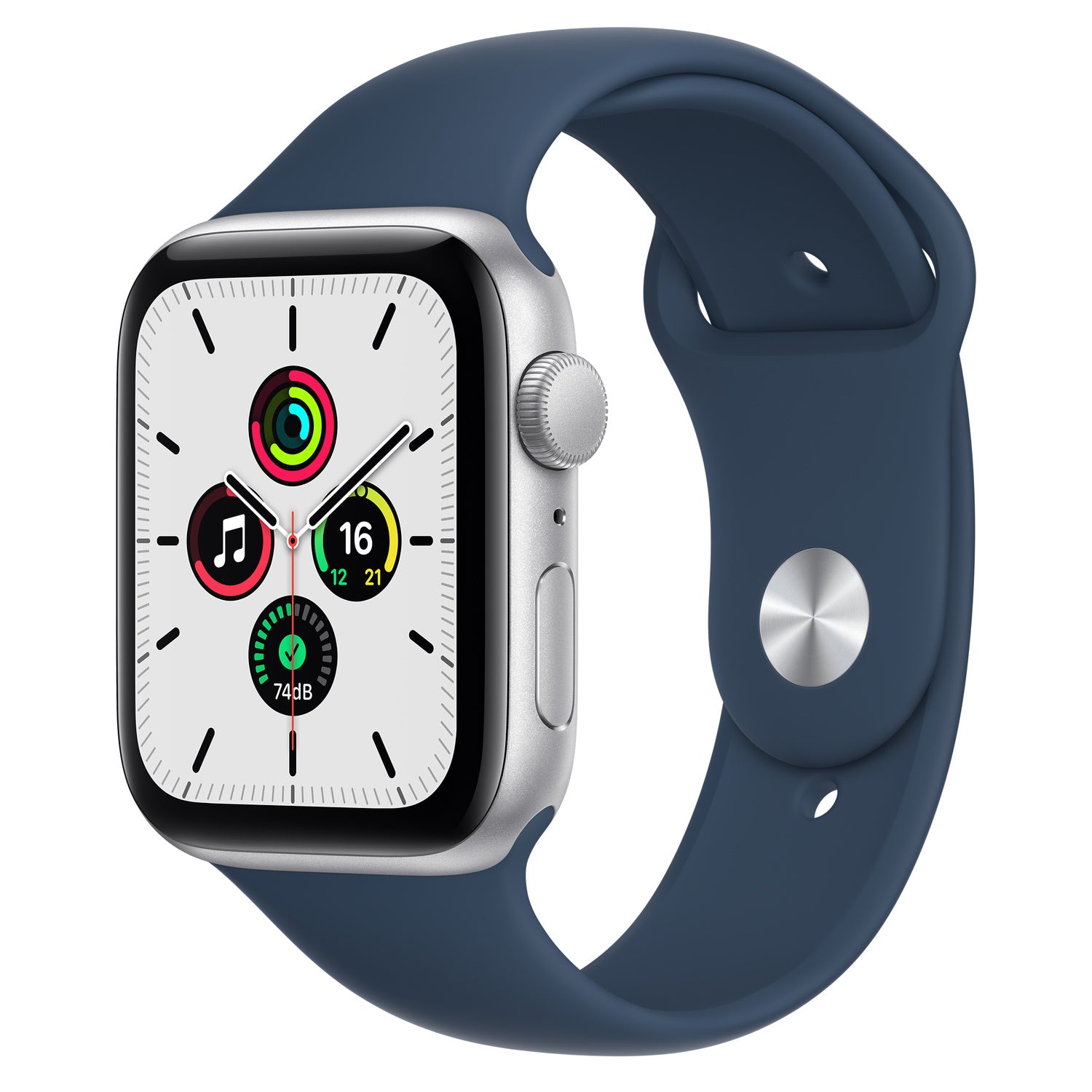 Apple Watch SE (GPS) - 44 mm - alumínio prata - relógio inteligente Com banda de desporto - fluoroelastómero - azul abismo - tamanho da banda: Regular - 32 GB - Wi-Fi, Bluetooth - 36.2 g