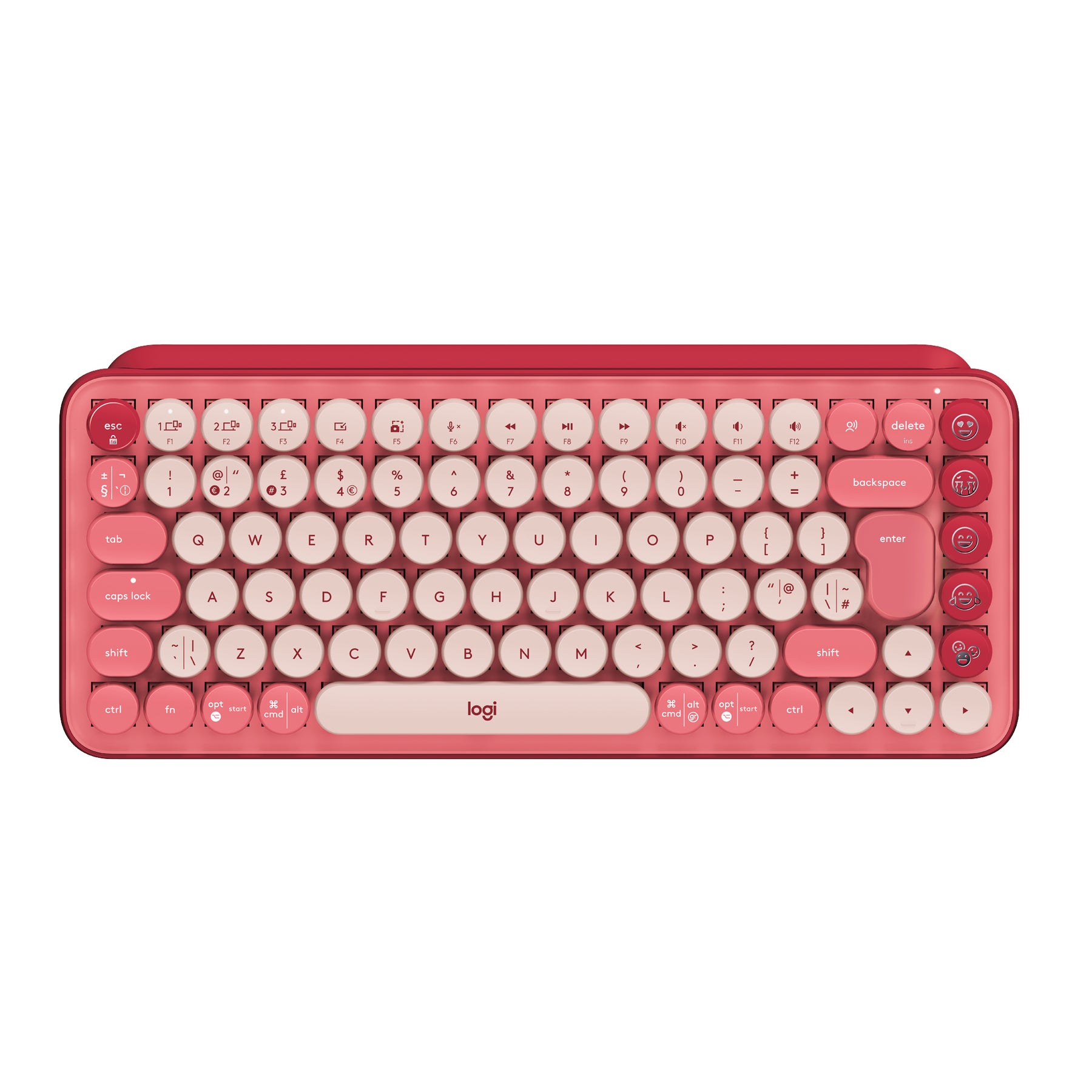 Logitech POP Keys - Teclado - sem fios - Bluetooth LE, Bluetooth 5.1 - QWERTY - Padrão internacional americano - interruptor: Brown Tactile - quebra-corações