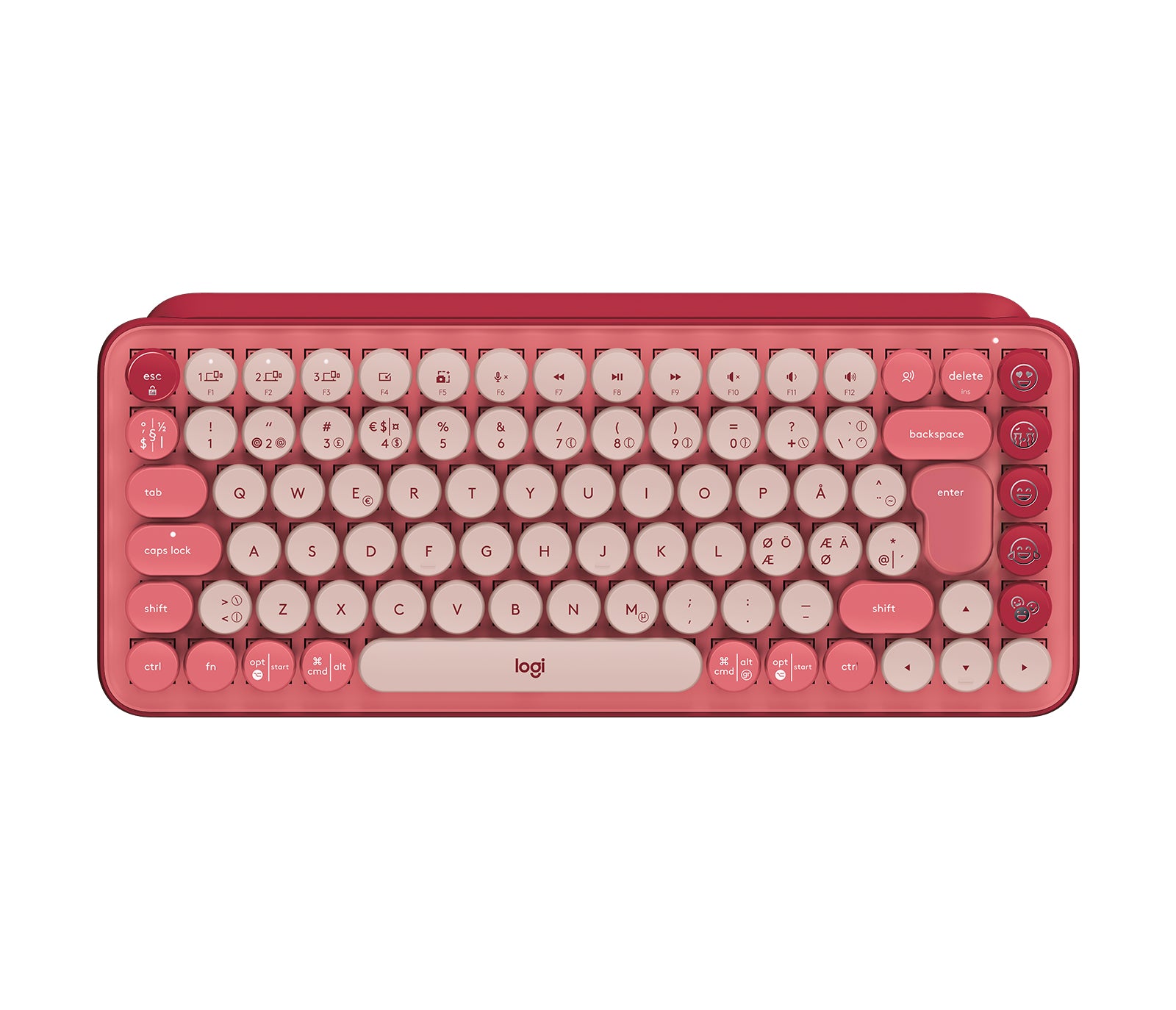 Logitech POP Keys - Keyboard - Wireless - Bluetooth LE, Bluetooth 5.1 - QWERTY - Pan-Nordic - Switch: Brown Tactile - Heartbreaker