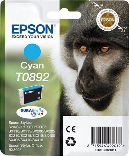 Epson T0892 - 3,5 ml - azul cian - original - blister - cartucho de tinta - para Stylus S21, SX105, SX110, SX115, SX210, SX215, SX400, SX410, SX415, Stylus Office BX300