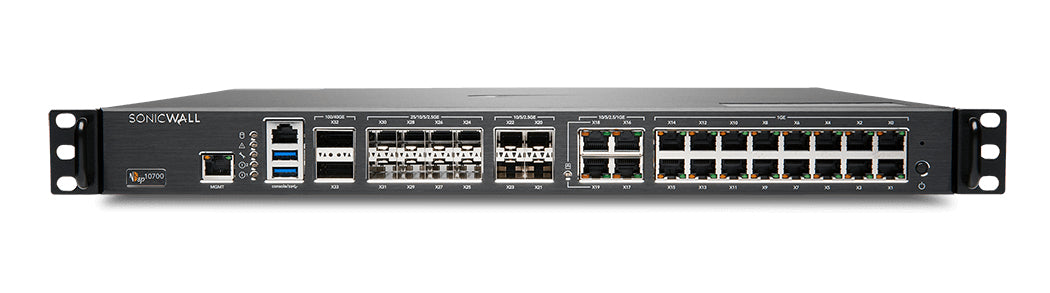 SonicWall NSsp 10700 - Essential Edition - security appliance - 40 Gigabit LAN, 100 Gigabit Ethernet, 5 GigE, 2.5 GigE, 25 Gigabit LAN - 1U - SonicWALL Secure Upgrade Plus Program (3-year option) - enclosure mountable