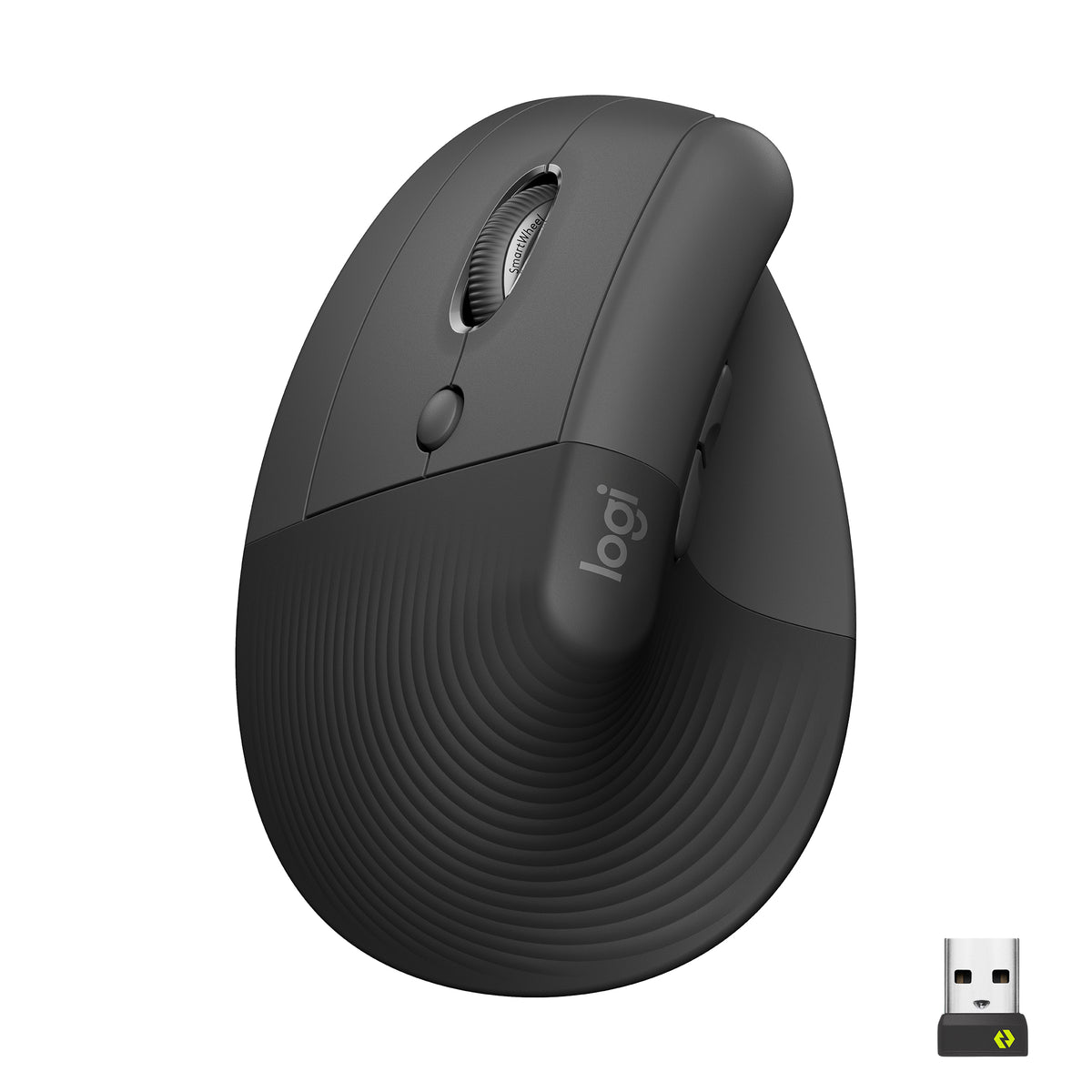 Logitech Lift Vertical Ergonomic Mouse - Rato vertical - ergonómico - para esquerda - óptico - 6 botões - sem fios - Bluetooth, 2.4 GHz - recetor USB Logitech Logi Bolt - grafite