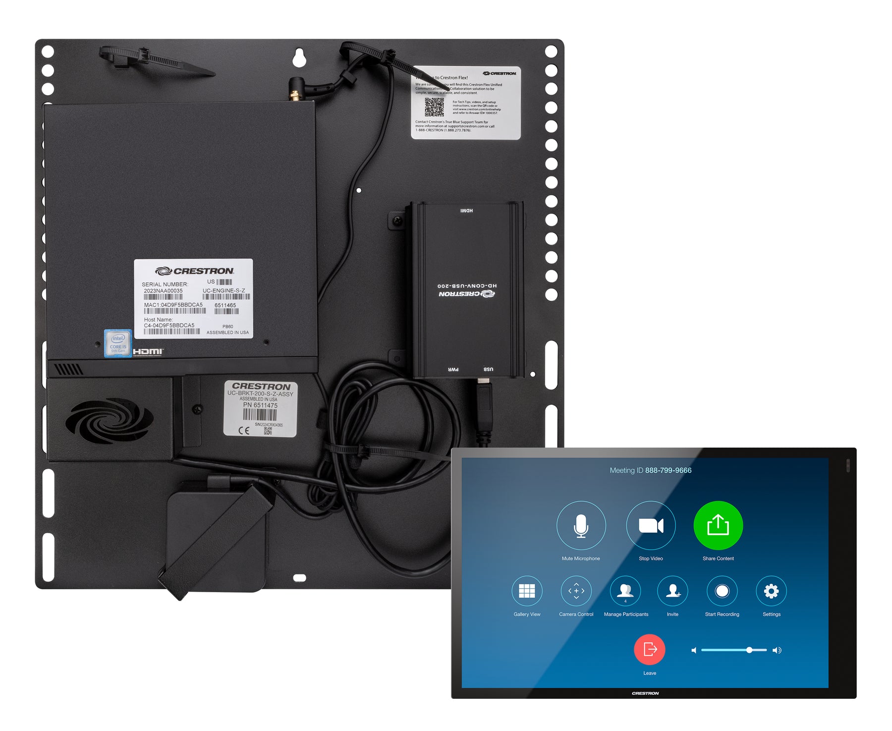 Crestron Flex UC-C100-Z-WM - For Zoom Rooms - Integrator Kit - Video Conferencing Kit (Touchscreen Console, Mini PC, HDMI to USB 3.0 Converter) - Black - with Wall Mounted Control Interface